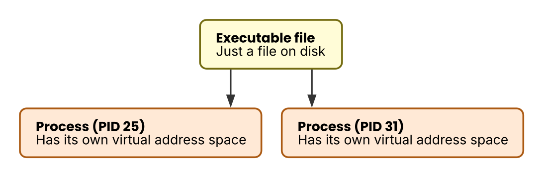 Executable file and processes